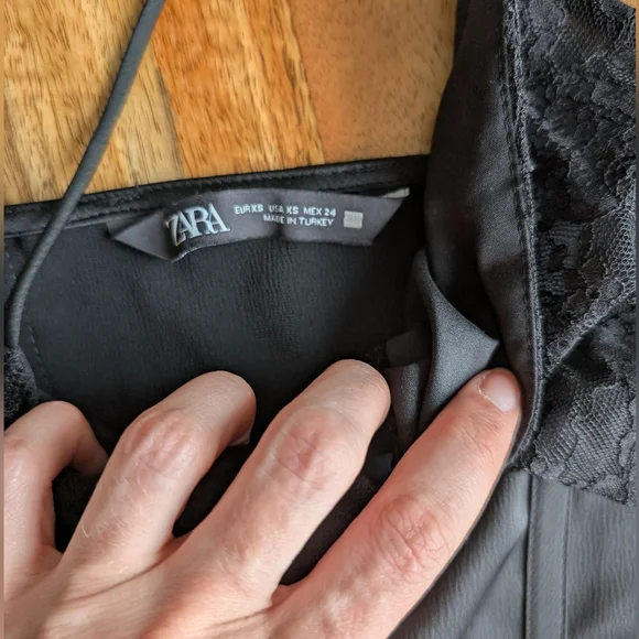 Zara Black Satin Cami And Top XS Lace Detail Y2K - Picture 3 of 6